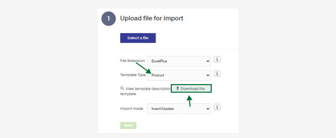 Import template for products